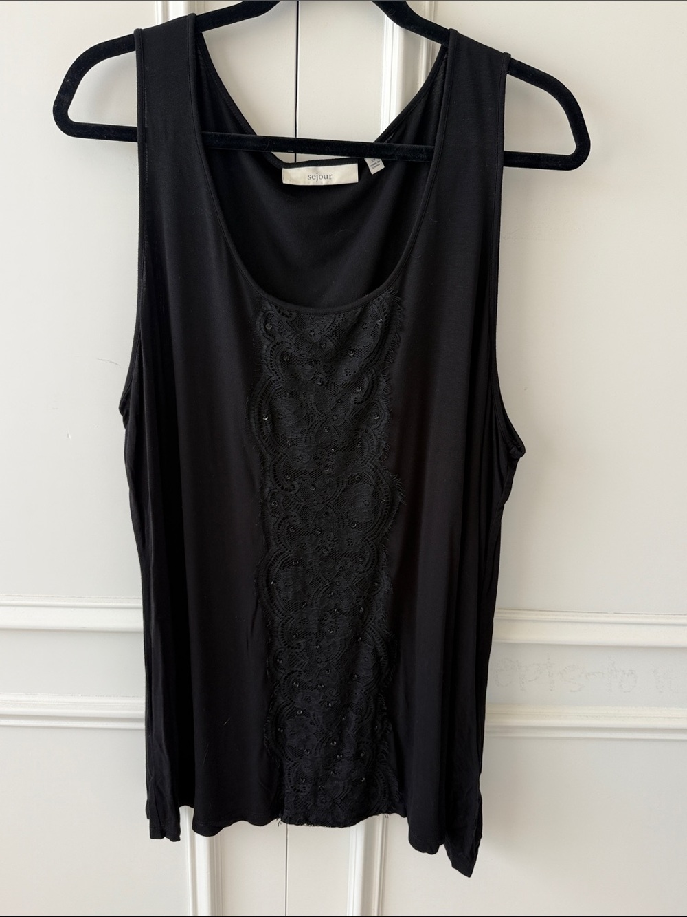 Sejour Black Embroidered Front Scoop Neck Tank